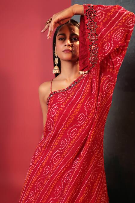 Buy Bandhani Red Silk, Georgette Mirrors, Embroidery Bandhani Woven Kurta And Skirt Set Online at Aza Fashions Buy_Bandhani_Red Silk, Georgette Mirrors, Embroidery Bandhani Woven Kurta And Skirt Set _Online_at_Aza_Fashions