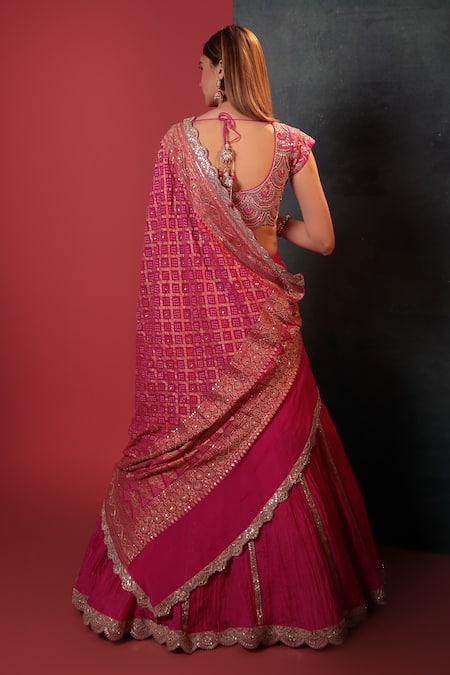 Bandhani Placement Gota Embroidered Lehenga Set 