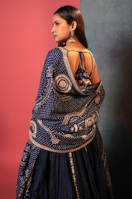 Bandhani Placement Gota Embroidered A-Line Lehenga Set 