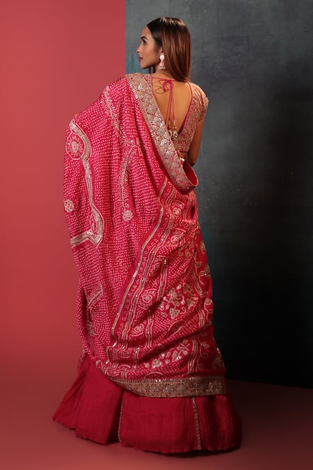Bandhani Placement Hand Gota Embellished Lehenga Set 