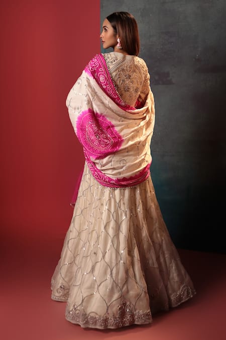 Bandhani Quatrefoil Sequin Embroidered Lehenga Set 