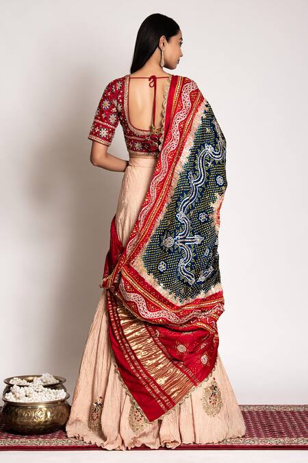 Bandhani Placement Resham Embroidered Lehenga Set 