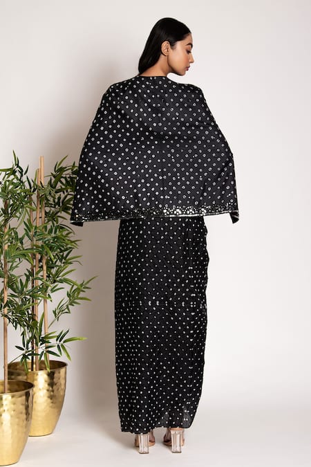 Bandhani Silk Bandhani Pattern Blazer Drape Skirt Set 