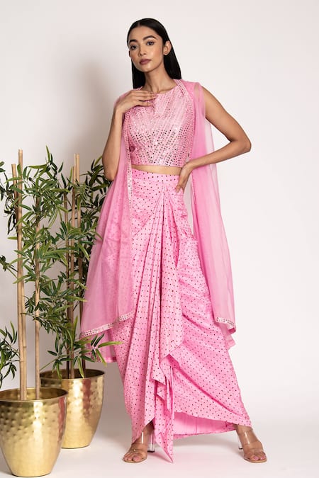 Bandhani Bandhani Pattern Draped Skirt Cape Set 