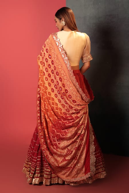 Bandhani Ombre Crush Lehenga Blouse Set 