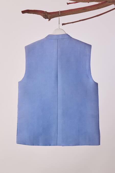 Shop Turqidz By Shweta Aggarwal Blue Chanderi, Cotton Beads Thread Embroidered Bundi at Aza Fashions Shop_Turqidz By Shweta Aggarwal_Blue Chanderi, Cotton Beads Thread Embroidered Bundi _at_Aza_Fashions