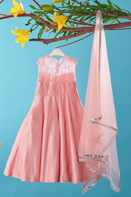 Shop Turqidz By Shweta Aggarwal Pink Net, Denim, Silk Sequins, Mirrors Embroidered Anarkali With Dupatta at Aza Fashions Shop_Turqidz By Shweta Aggarwal_Pink Net, Denim, Silk Sequins, Mirrors Embroidered Anarkali With Dupatta _at_Aza_Fashions