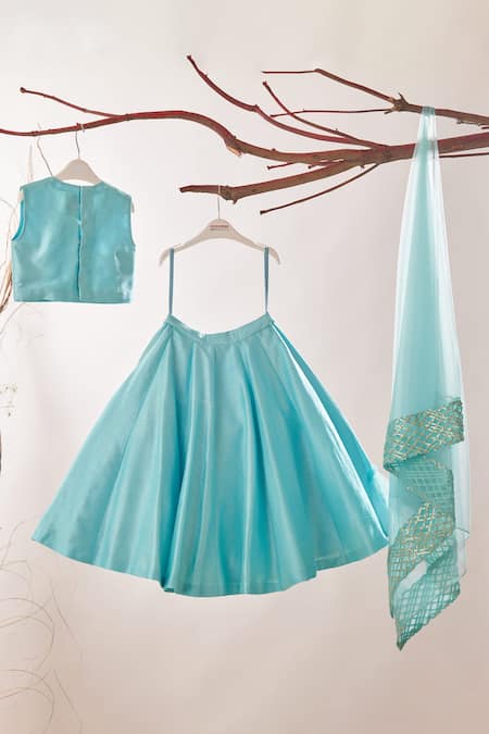 Shop Turqidz By Shweta Aggarwal Blue Silk, Net Sequins, Beads Tiered Lehenga Embroidered Blouse Set at Aza Fashions Shop_Turqidz By Shweta Aggarwal_Blue Silk, Net Sequins, Beads Tiered Lehenga Embroidered Blouse Set _at_Aza_Fashions