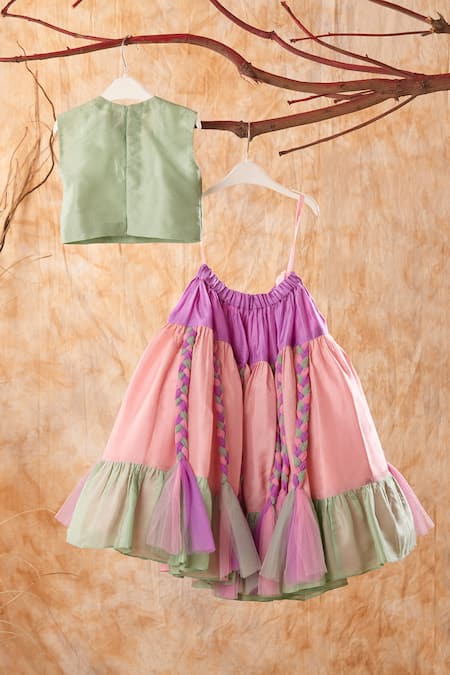 Shop Turqidz By Shweta Aggarwal Multi Color Silk Sequins, Beads Tiered Lehenga And Embroidered Blouse Set at Aza Fashions Shop_Turqidz By Shweta Aggarwal_Multi Color Silk Sequins, Beads Tiered Lehenga And Embroidered Blouse Set _at_Aza_Fashions