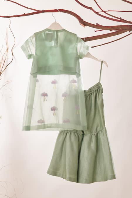 Shop Turqidz By Shweta Aggarwal Green Organza, Denim, Silk Sequins, Beads Embroidered Kurta And Sharara Set at Aza Fashions Shop_Turqidz By Shweta Aggarwal_Green Organza, Denim, Silk Sequins, Beads Embroidered Kurta And Sharara Set _at_Aza_Fashions