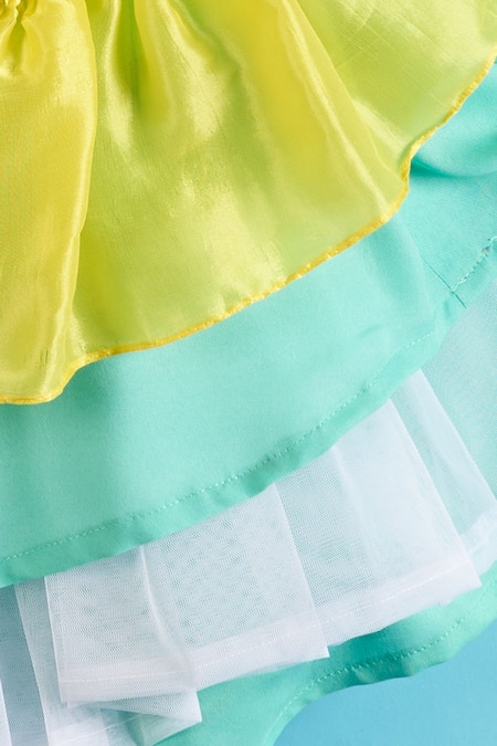 Shop Turqidz By Shweta Aggarwal Green Chanderi, Crepe, Satin, Cotton Placement Embroidered Lehenga And Blouse Set at Aza Fashions Shop_Turqidz By Shweta Aggarwal_Green Chanderi, Crepe, Satin, Cotton Placement Embroidered Lehenga And Blouse Set _at_Aza_Fashions