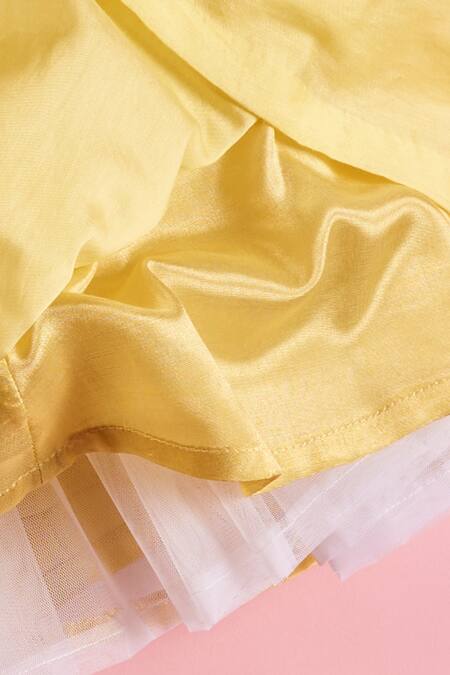 Turqidz By Shweta Aggarwal Yellow Net, Chanderi, Cotton, Satin Beads, Pearls, Embroidered Yoke Draped Gown Online at Aza Fashions Turqidz By Shweta Aggarwal_Yellow Net, Chanderi, Cotton, Satin Beads, Pearls, Embroidered Yoke Draped Gown _Online_at_Aza_Fashions