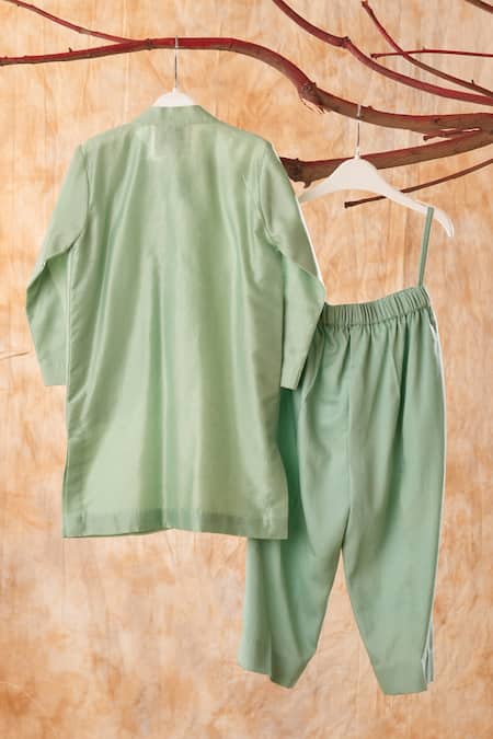 Shop Turqidz By Shweta Aggarwal Green Chanderi, Satin, Beads, Embroidered Panelled Kurta Set at Aza Fashions Shop_Turqidz By Shweta Aggarwal_Green Chanderi, Satin, Beads, Embroidered Panelled Kurta Set _at_Aza_Fashions