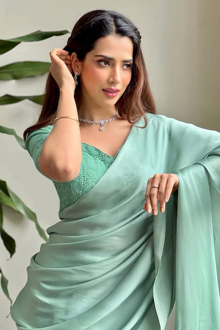 LABEL AISHWARYRIKA Elsa Lehenga Saree With Embroidered Blouse 