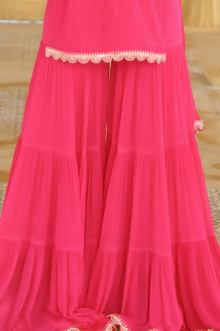 LABEL AISHWARYRIKA_Pink Georgette Embroidery, Sequins Chikankari Kurta Gharara Set _at_Aza_Fashions