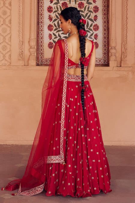 Shop_Seema Nanda_Red , Tulle, Satin Sequins, Afra Embroidered Lehenga Blouse Set _at_Aza_Fashions