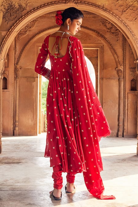 Shop Seema Nanda Cotton Mul Aziza Butti Embroidered Anarkali Set at Aza Fashions Shop_Seema Nanda_Cotton Mul Aziza Butti Embroidered Anarkali Set _at_Aza_Fashions