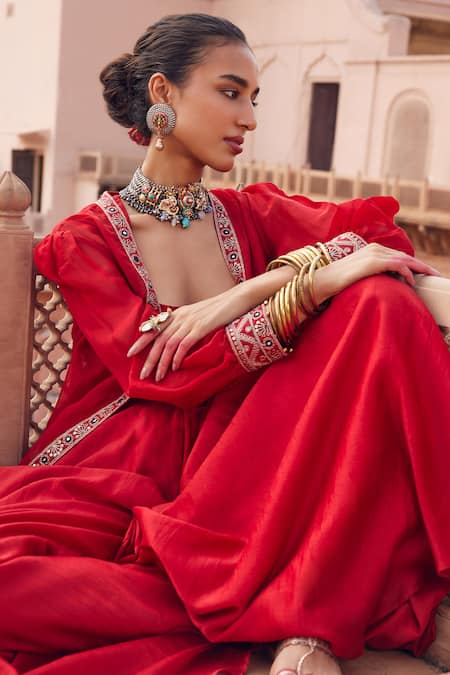 Buy_Seema Nanda_Silk Organza Anan Cape And Flared Pant Set _Online_at_Aza_Fashions