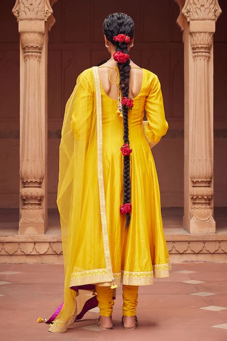 Shop Seema Nanda Yellow Chanderi Silk Esra Embroidered Anarkali Set at Aza Fashions Shop_Seema Nanda_Yellow Chanderi Silk Esra Embroidered Anarkali Set _at_Aza_Fashions
