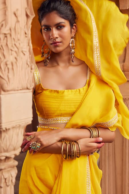 Yellow Ceremonial Ruffle Saree buy online -