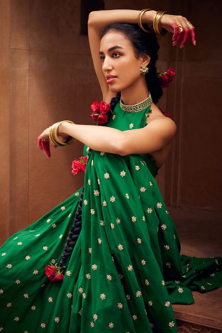 Buy Seema Nanda Green Cotton Mul Embroidered Inara Dori Floral Anarkali Churidar Set Online at Aza Fashions Buy_Seema Nanda_Green Cotton Mul Embroidered Inara Dori Floral Anarkali Churidar Set _Online_at_Aza_Fashions