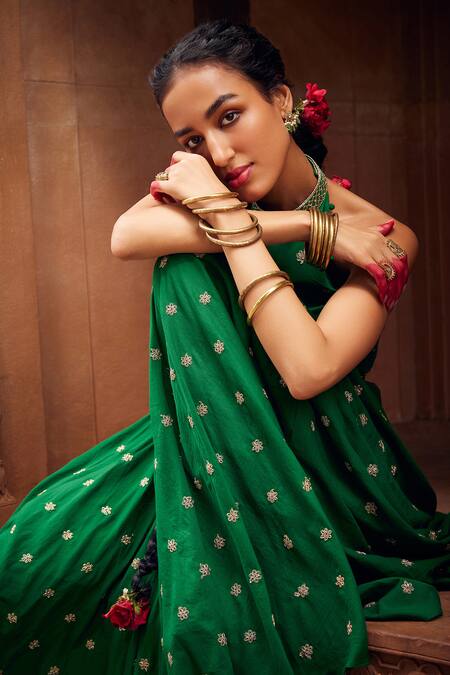 Shop Seema Nanda Green Cotton Mul Embroidered Inara Dori Floral Anarkali Churidar Set Online at Aza Fashions Shop_Seema Nanda_Green Cotton Mul Embroidered Inara Dori Floral Anarkali Churidar Set _Online_at_Aza_Fashions