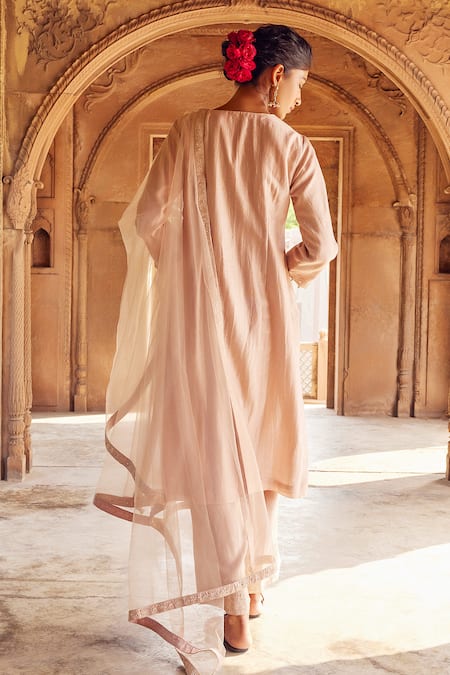 Shop Seema Nanda Pink Chanderi Silk Embroidered Sequin Zoya Floral Yoke Kurta Pant Set at Aza Fashions Shop_Seema Nanda_Pink Chanderi Silk Embroidered Sequin Zoya Floral Yoke Kurta Pant Set _at_Aza_Fashions