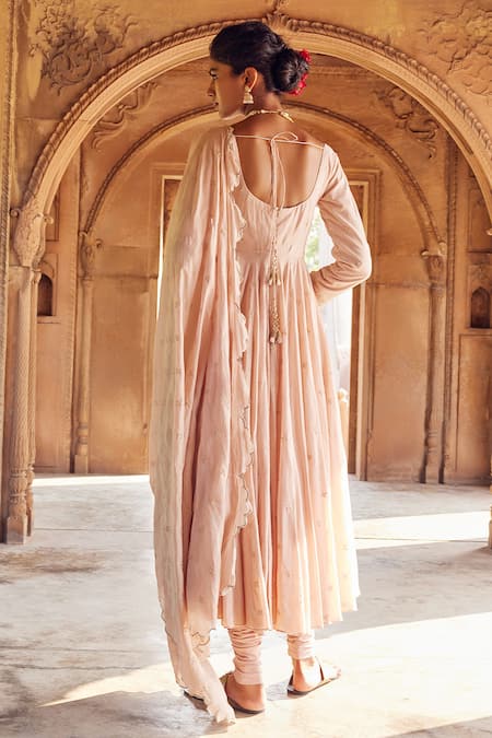 Shop Seema Nanda Pink Cotton Mul Embroidered Sequin Rafaq Floral Anarkali Churidar Set at Aza Fashions Shop_Seema Nanda_Pink Cotton Mul Embroidered Sequin Rafaq Floral Anarkali Churidar Set _at_Aza_Fashions