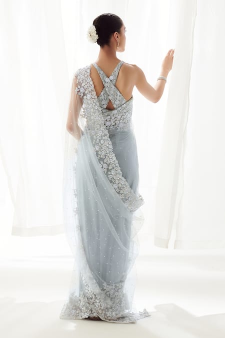 SUHINO Floral Embroidered Cutwork Saree With Blouse 