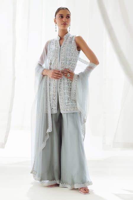 Suhino Resham Sequin & Pearl Embroidered Kurta Sharara Set 