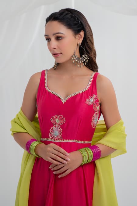 Buy_Rashi Jain_Fuchsia Chanderi Embroidery, Tassels Maheen Floral Anarkali Pant Set _Online_at_Aza_Fashions