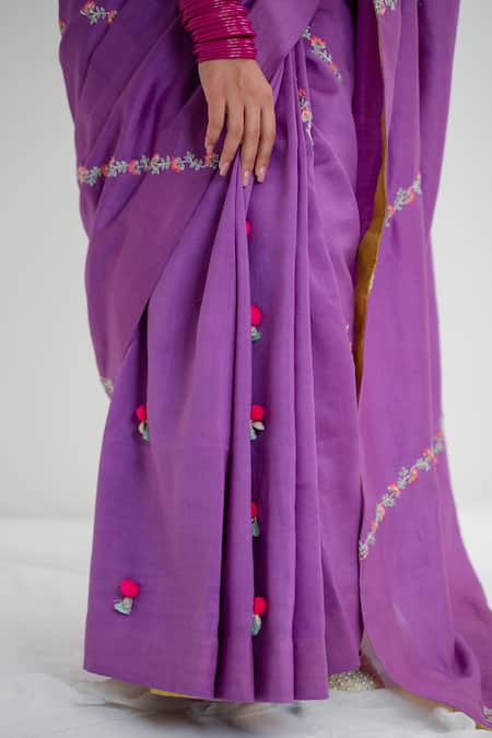Buy Rashi Jain Purple Chanderi Embroidery Plunge Neck Mehrab Floral Saree With Blouse Online at Aza Fashions Buy_Rashi Jain_Purple Chanderi Embroidery Plunge Neck Mehrab Floral Saree With Blouse _Online_at_Aza_Fashions