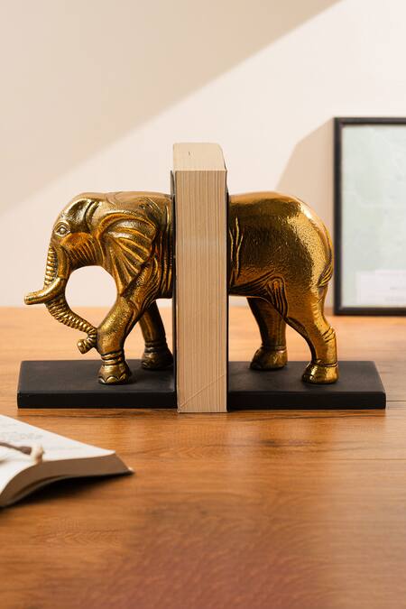Shop S. G. Home Gold Marble Carved Work Mighty Ele Bookend at Aza Fashions Shop_S. G. Home_Gold Marble Carved Work Mighty Ele Bookend_at_Aza_Fashions