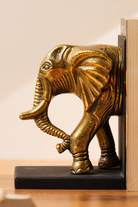 S. G. Home Gold Marble Carved Work Mighty Ele Bookend Online at Aza Fashions S. G. Home_Gold Marble Carved Work Mighty Ele Bookend_Online_at_Aza_Fashions