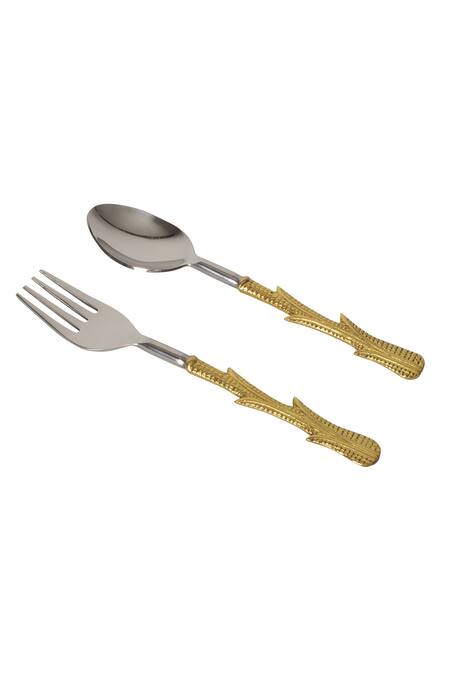 Buy_H2h_Gold Cast Brass Layered Leaf Motif Cutlery Of 12 Pc_Online_at_Aza_Fashions
