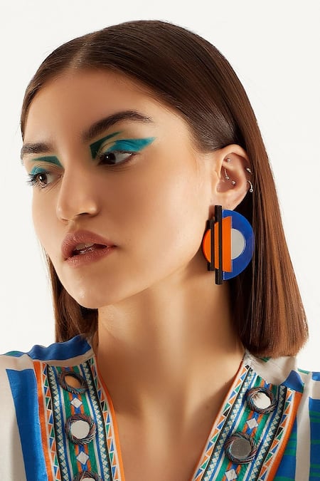 Prachi Gupta Multi Color Acrylic Semi Circular Earrings