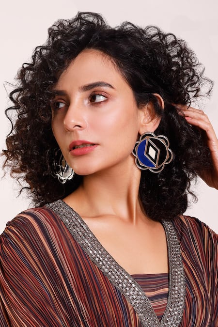 Prachi Gupta Blue Acrylic Floral Ear Studs