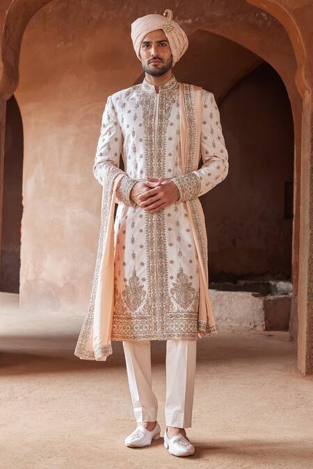 Nitika Gujral Pink Sherwani Tafetta Silk Embroidery French Knots Dabka Trouser Set Online at Aza Fashions Nitika Gujral_Pink Sherwani Tafetta Silk Embroidery French Knots Dabka Trouser Set _Online_at_Aza_Fashions