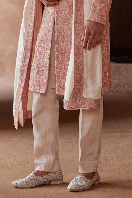 Buy Nitika Gujral Peach Mohair, Silk, Cotton, Lycra Embroidery, Beads Resham Sherwani Trouser Set Online at Aza Fashions Buy_Nitika Gujral_Peach Mohair, Silk, Cotton, Lycra Embroidery, Beads Resham Sherwani Trouser Set _Online_at_Aza_Fashions