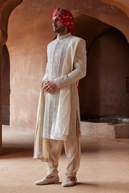 Nitika Gujral Raw Silk Embroidered Sherwani With Kurta Set 