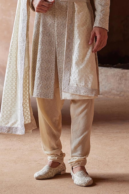 Buy Nitika Gujral Cream Silk, Tussar, Mohair Embroidery, Beads Raw Sherwani With Kurta Set Online at Aza Fashions Buy_Nitika Gujral_Cream Silk, Tussar, Mohair Embroidery, Beads Raw Sherwani With Kurta Set _Online_at_Aza_Fashions