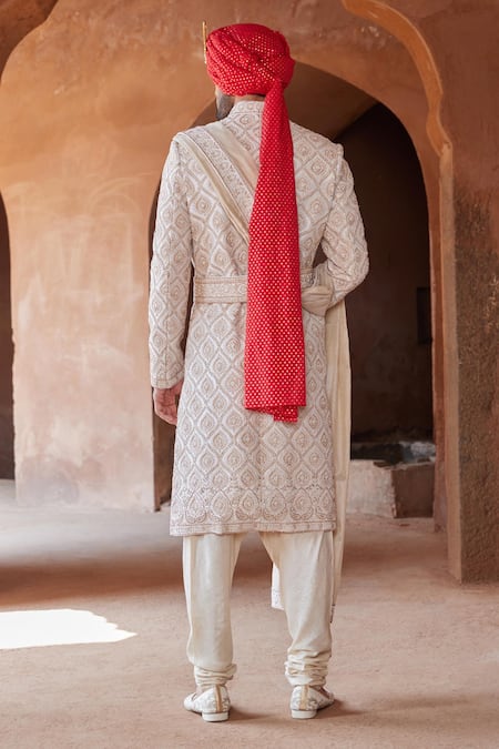 Shop Nitika Gujral Ivory Mohair, Taffeta, Silk Beads, Dori Embroidered Sherwani And Kurta Set at Aza Fashions Shop_Nitika Gujral_Ivory Mohair, Taffeta, Silk Beads, Dori Embroidered Sherwani And Kurta Set _at_Aza_Fashions