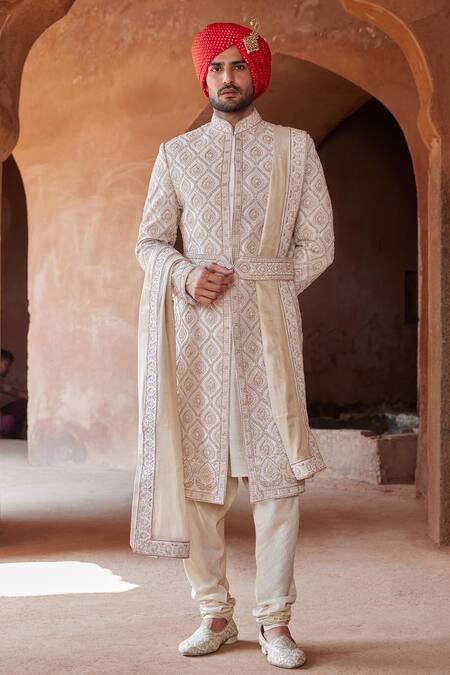 Nitika Gujral Ivory Mohair, Taffeta, Silk Beads, Dori Embroidered Sherwani And Kurta Set Online at Aza Fashions Nitika Gujral_Ivory Mohair, Taffeta, Silk Beads, Dori Embroidered Sherwani And Kurta Set _Online_at_Aza_Fashions