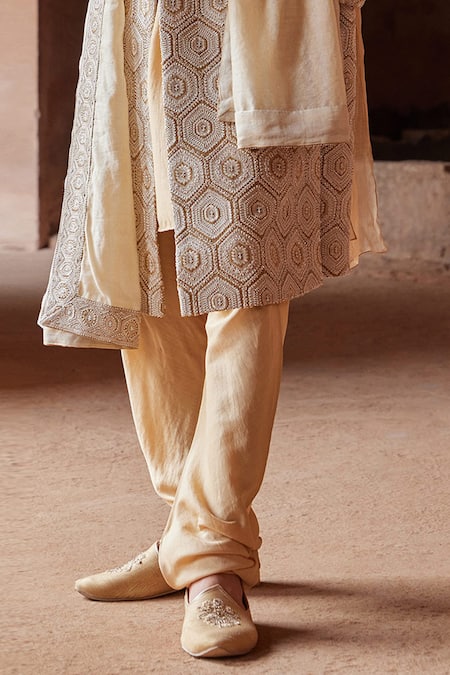 Buy Nitika Gujral Yellow Silk, Mohair Embroidery Geometric Sherwani And Kurta Set Online at Aza Fashions Buy_Nitika Gujral_Yellow Silk, Mohair Embroidery Geometric Sherwani And Kurta Set _Online_at_Aza_Fashions