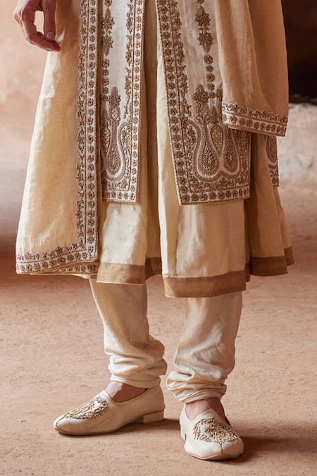 Nitika Gujral Ivory Matka Silk Embroidered Zardozi Sherwani And Kurta Set Online at Aza Fashions Nitika Gujral_Ivory Matka Silk Embroidered Zardozi Sherwani And Kurta Set _Online_at_Aza_Fashions