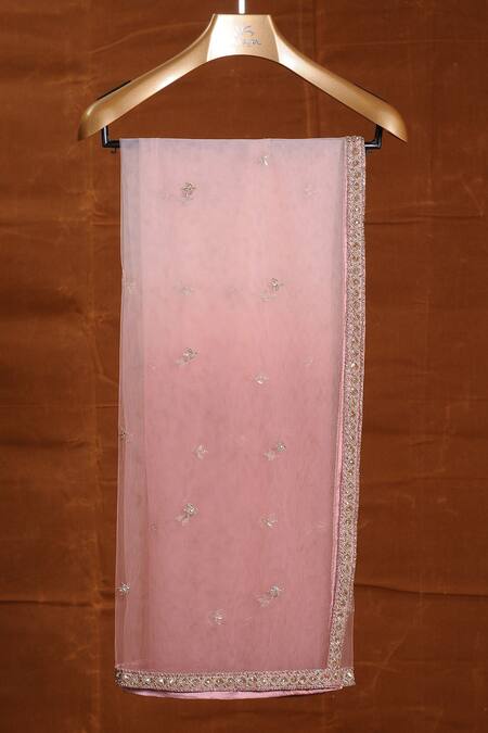 Nitika Gujral_Pink Net, Satin Crystals, Beads, Sequins, Embroidery Dori Bridal Lehenga Set _Online_at_Aza_Fashions