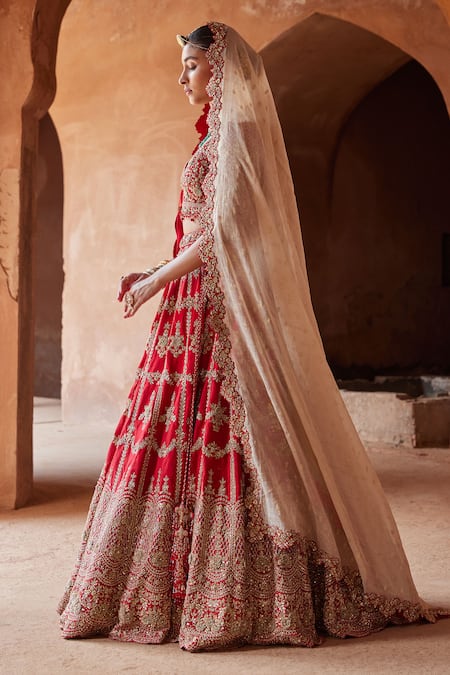 Buy Nitika Gujral Red Silk, Net Crystals, Beads, Embroidery Raw Bridal Lehenga Set Online at Aza Fashions Buy_Nitika Gujral_Red Silk, Net Crystals, Beads, Embroidery Raw Bridal Lehenga Set _Online_at_Aza_Fashions