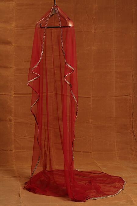 Nitika Gujral_Red Silk, Net Beads, Embroidery, Cut Work, Raw Zardozi Bridal Lehenga Set _Online_at_Aza_Fashions