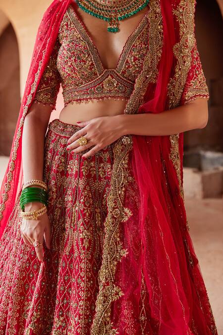 Deep Red Bridal Lehenga Choli Set – Nitika Gujral