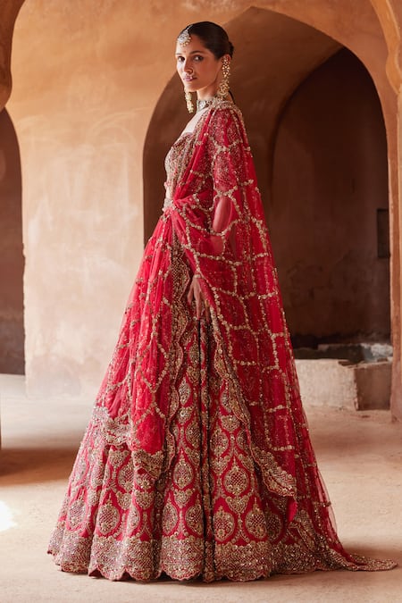 Buy Nitika Gujral Red Silk, Net Crystals, Embroidery, Cut Work, Zari, Raw Bridal Lehenga Set Online at Aza Fashions Buy_Nitika Gujral_Red Silk, Net Crystals, Embroidery, Cut Work, Zari, Raw Bridal Lehenga Set _Online_at_Aza_Fashions